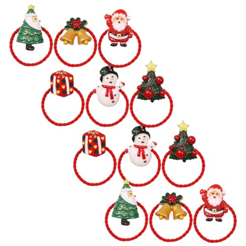 Homoyoyo 12 Stück Teiliges Weihnachts Haargummi für Mädchen Elastische Haarbänder mit Weihnachtsmann Schneemann und Baum Motiven Weicher Haarschmuck für Ponytail und Bequem und Haarschonend von Homoyoyo