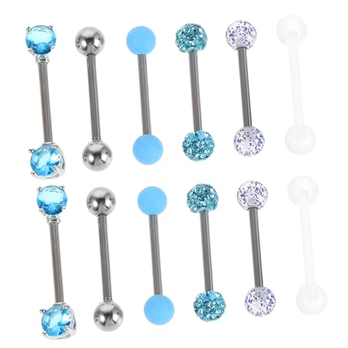 Homoyoyo 12 Stück Teiliges Zungenpiercing Stab aus mit Strahlenden Zirkonia Leichte Acrylperlen Gerader Barbell Schmuck für Männer und Frauen Vielseitig für Alltag und Party von Homoyoyo
