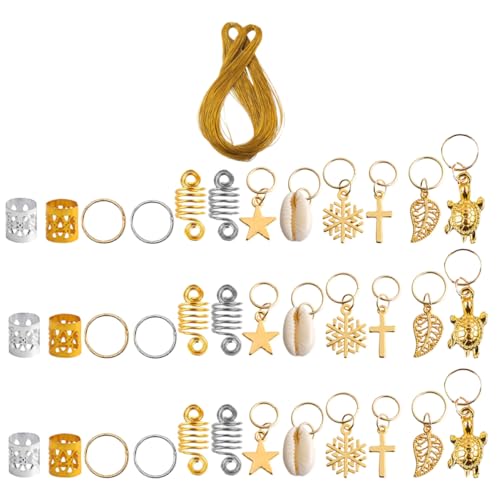 Homoyoyo 121 Stück Teiliges Dreadlocks Ringe aus Metall Haarschmuck mit Schneeflocken Muscheln Sternen und Mehr für Zöpfe und Dreads Leicht und Dekorativ für Partys und Festivals von Homoyoyo