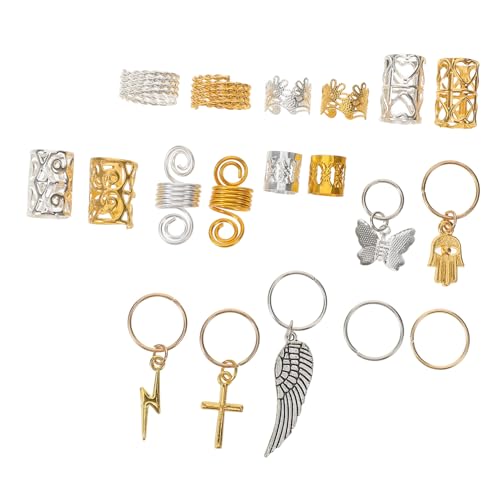 Homoyoyo 185 Stück Teiliges Set Dreadlock Zubehör Haarschmuck für Zöpfe Flexible Haarringe Gold und Silber für Verschiedene Frisuren Wiederverwendbar und Einfach zu Verwenden von Homoyoyo