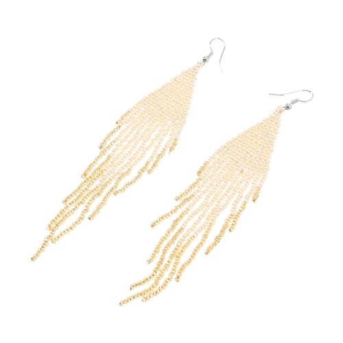 Homoyoyo 1Paar Lange Quastel Perlenohrringe Für Frauen Dangle Ohrstecker Boho Schmuck Für Besondere Anlässe Beiges Design Mit Chic Beads von Homoyoyo