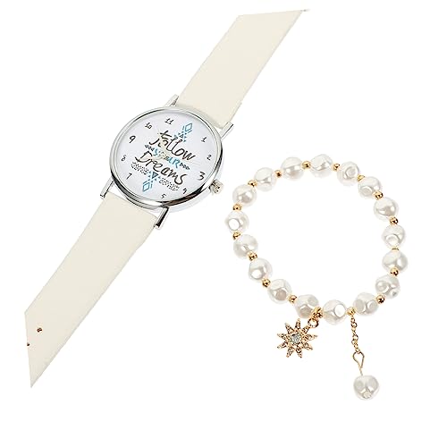 Homoyoyo Damen Uhr Und Armband Set Stilvolle Armbanduhr Für Mädchen Weißes Lederarmband Modisches Schmuckset Für Frauen Zu Besonderen Anlässen von Homoyoyo