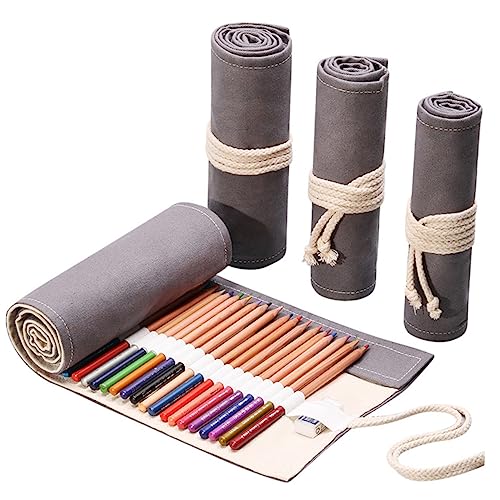 Homoyoyo 1stück Handgemachte Graue Canvas-stiftetui Mit Löchern Praktisches Roll-Design Für Künstler Große Kapazität Tragbare Bleistifttasche Aufbewahrung Für Stifte Und Marker von Homoyoyo