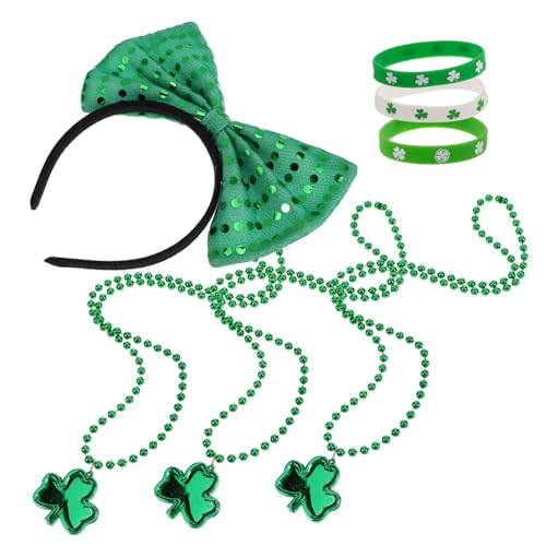 Homoyoyo Schmuckset Für St Patrick s Day Grünes Kleeblatt-stirnband Mit Schleife Halskettenarmband Für Frauen Accessoireset Für Feierlichkeiten Paraden Und Partys von Homoyoyo