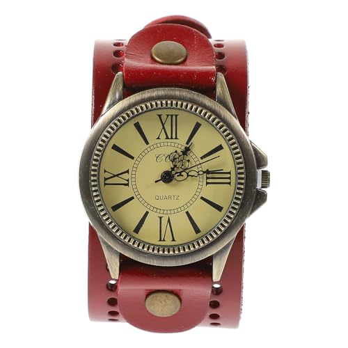 Homoyoyo 1stück Vintage Roman Zifferblatt Armbanduhr Aus Echtem Rindsleder Für Damen Stilvolle Lässige Quarzuhr Rot Für Und Besondere Anlässe von Homoyoyo