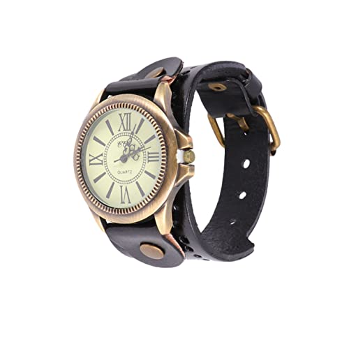Homoyoyo Retro-Stil Armbanduhr Quarz Für Damen Aus Echtem Rindsleder Mit Römischen Buchstaben Freizeituhr Kreative Uhr Schwarz von Homoyoyo