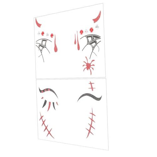 Homoyoyo 2 Blätter Hautfreundliche Halloween Strasssteine Gesicht Tattoos Leuchtende Temporäre Fake Makeup Aufkleber Bunte Party Dekorationen für Jungen und Mädchen Cosplay von Homoyoyo