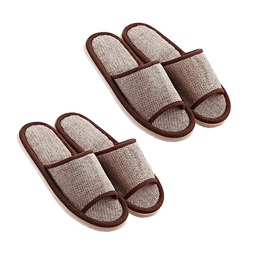 Homoyoyo 2 Paare Leichte Hausschuhe aus Baumwolle und Leinen mit Rutschfester EVA Sohle Atmungsaktive Sommer Slipper für Damen und Herren für Zuhause und Hotel in von Homoyoyo