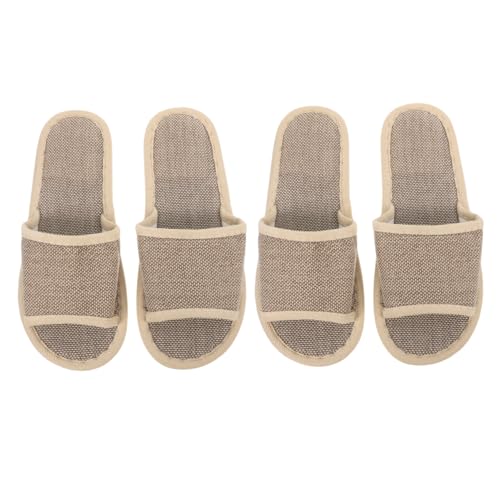 Homoyoyo 2 Paare Leichte Sommer Hausschuhe Damen Herren Rutschfeste EVA Sohle Baumwolle Leinen Slipper für Hotel Zuhause Beige von Homoyoyo