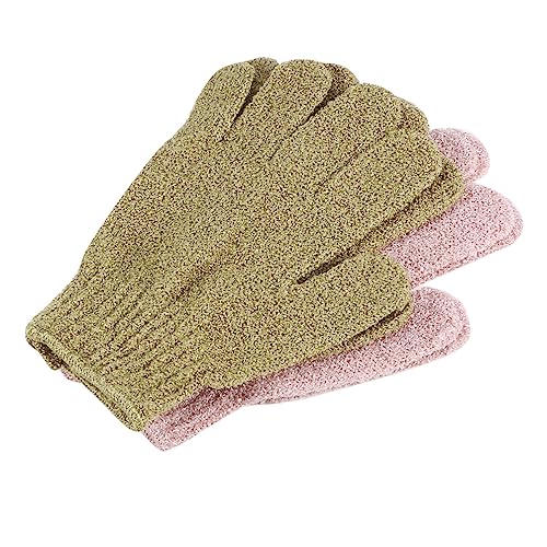 Homoyoyo 2 Paare Peeling Handschuhe Fünf Finger Duschhandschuhe zur Körperreinigung und Massage Exfoliator für und Männer Rosa und Grün für Entspannendes Bad von Homoyoyo