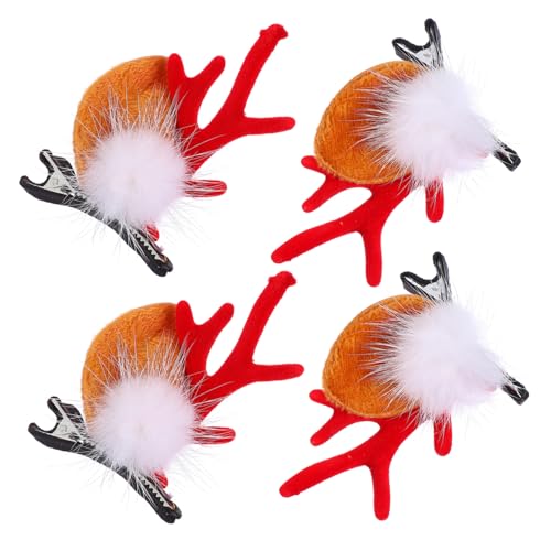 Homoyoyo 2 Paare Weihnachts Rentier Geweih Haarclips mit Flauschigen Weißen Kugeln Handgefertigte Antler Haarnadeln für Damen und Robust und Einfach zu Befestigen für Party und Festival von Homoyoyo