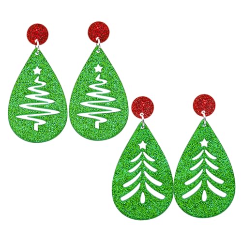 Homoyoyo 2 Paare Weihnachtsbaum Ohrringe Damen Hohl Design Metall Allergiefrei Festliche Ohrhänger für Weihnachtsfeier Alltag Weihnachten Schmuck von Homoyoyo