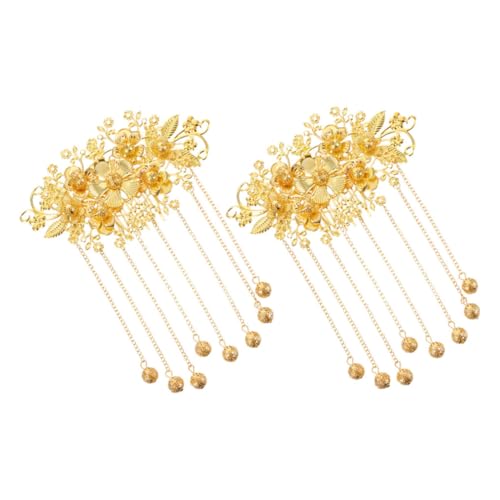 Homoyoyo 2 STÜCK Teiliges Chinesischer Haarschmuck Braut Haarkamm mit Goldener Blumenverzierung und Quasten Langlebiger Vintage Haarstab Brautschmuck Accessoire für Hochzeit und Festliche von Homoyoyo