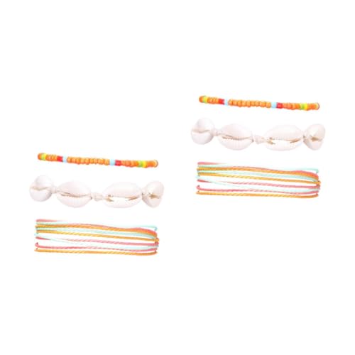 Homoyoyo 2 Sätze Bohemian Fußkettchen Für Damen Teiliges Geflochtenes Fußschmuck Wachsfaden Mit Bunten Perlen Orange Verstellbar Für Strandpartys 3 Stück * 2 von Homoyoyo