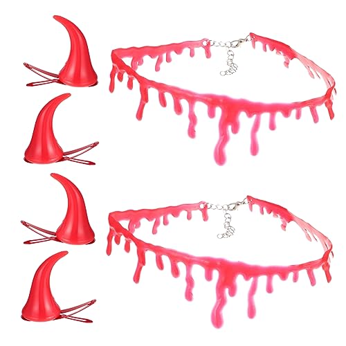 Homoyoyo 2 Sätze Halloween Accessoires Rote Teufelshorn Haarspangen und Halskette Cosplay Party Schmuck für Damen und Mädchen von Homoyoyo