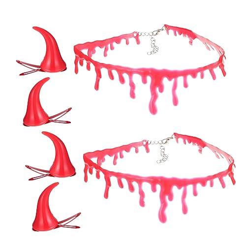 Homoyoyo 2 Sätze Halloween Schmuck Set Teilig mit Halskette und Teuflischen Horn Haarspangen Party Accessoires für Damen Unisex Bequem Tragbar und Wiederverwendbar Gruselige Mottoparty von Homoyoyo