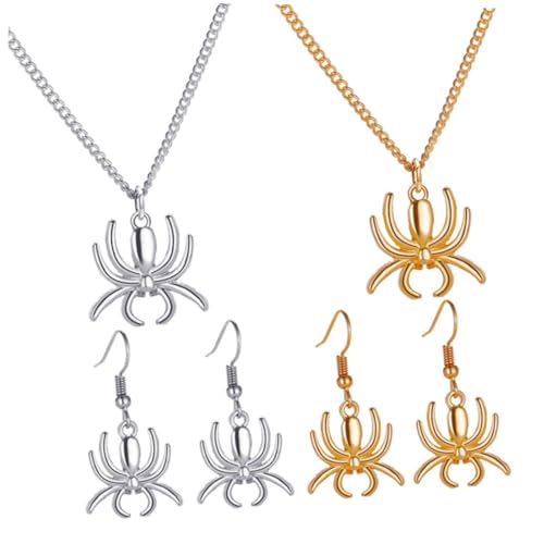 Homoyoyo 2 Sätze Spider Schmuck Set Damen Halskette Anhänger Ohrhänger Trendige Charm Ohrringe Halloween Accessoire in Gold und Silber von Homoyoyo