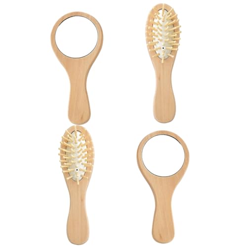 Homoyoyo 2 Sätze Tragbares Teiliges Vintage Haarbürsten und Kosmetikspiegel Set aus Holz Handlicher Mini Schminkspiegel mit Kamm für Damen und Herren für Reise Party und Alltag von Homoyoyo