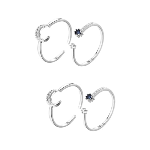 Homoyoyo 2 Sätze Verstellbare Ringe Für Damen Teiliges Mit Blauem Funkelndem Mondring Modisches Statement Für Besondere Anlässe Wie Geburtstage Jubiläen 2 Stücke * 2 von Homoyoyo
