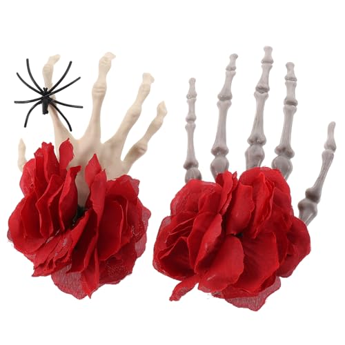 Homoyoyo 2 Stck. Halloween Haarspangen Skelett Hand mit Roter Gothic Haarschmuck Leicht für Mädchen für Halloween Kostüme Cosplay Themen und Festpartys von Homoyoyo