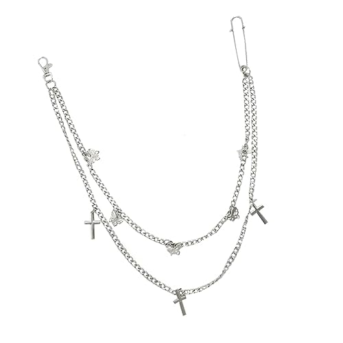Homoyoyo 2 Stck. Taillenkette Metallkette kreuzen dekorative Hosenkette Stilvoll Damen Doppelschicht dekorative Jeanskette Legierungskette Punk-Hose-Kette Hip-Hop-Hosenkette von Homoyoyo
