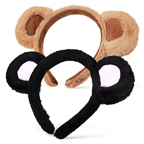 Homoyoyo 2 Stück Bärenohren Haarreif Flauschiger Tierhaarreif mit Elastischem Design Cartoon Stirnband für Halloween Fasching Cosplay Damen und Herren Geeignet von Homoyoyo