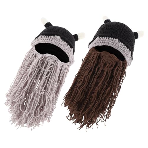 Homoyoyo 2 Stück Bartmütze Wikingermütze Mit Hörnern Wikingerbartkostüm Wikingerbart Beanie Hornmütze Hornbartmütze Wikingerkostüm Für Jungen Bartkappen von Homoyoyo