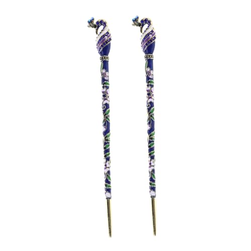 Homoyoyo 2 Stück Blauer Chinesischer Haarnadel Stab aus Langlebiger Legierung Traditioneller Haarschmuck für Frauen Antiker Stil Teiliges Geeignet für Haarknoten und Festliche Frisuren von Homoyoyo