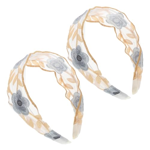 Homoyoyo 2 Stück Breites Spitzen Haarband Damen Stabiles Rutschfestes Stirnband mit Chinesischem Spitzenbesatz Eleganter Boho Haarreif für Alltag Spa Schule und Gesichtspflege von Homoyoyo