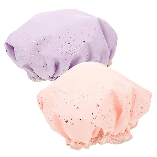 Homoyoyo 2 Stück Duschhauben Damen Doppellagig mit Elastischem Bund Wiederverwendbare Haarhauben für Erwachsene Praktische Shower Caps für Haare Schützen Beim Waschen Süßes Sternenmuster von Homoyoyo
