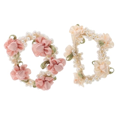 Homoyoyo 2stücke Pack Perlen-haargummis Elastische Rosen-haarbänder Bequem Und Stilvoll Für Täglichen Gebrauch Und Verschiedene Anlässe Für Frauen Und Mädchen Rosé Beige von Homoyoyo