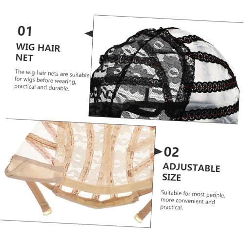 Homoyoyo 2 Stück Elastische Spitzen Perückennetzhauben Atmungsaktive Dehnbare Netzhauben für Perückenherstellung Verstellbare Unterziehhauben für Damen Langlebige Bequeme Haarnetz von Homoyoyo