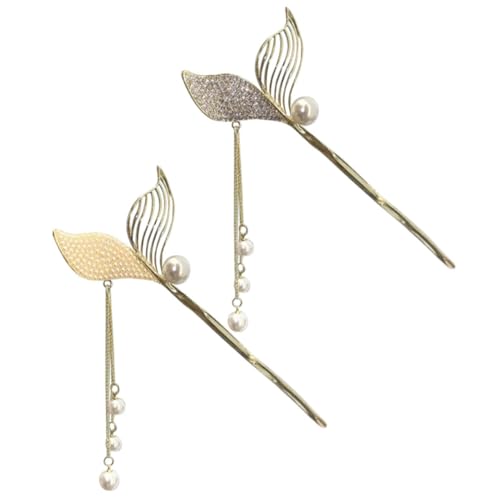 Homoyoyo 2 Stück Elegante Fischschwanz haarstäbchen mit Perlen und Quasten Haarschmuck für Frauen Stabile Legierung Glatte Oberfläche Geeignet für Haarknoten und Festliche Anlässe von Homoyoyo