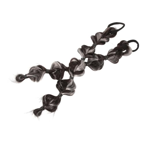 Homoyoyo 2 Stück Geflochtene Bubble Ponytail Extensions für Damen Synthetische Hitzebeständige Perücke in Braun schwarz Natürliche Optik Einfache Befestigung für Festival und Party von Homoyoyo