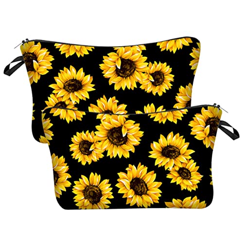 Homoyoyo 2 Stück Gelbes Sonnenblumen Make Up Täschchen Teiliges Reise Kosmetik Organizer Kompakte Kulturbeutel mit Robustem Reißverschluss für Lippenstift Zahnbürste und Tägliche von Homoyoyo