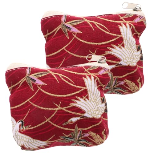 Homoyoyo 2 Stück Japanische Münzbörse mit Reißverschluss Süße Kleiner Geldbörse Segeltuch Vintage Clutch Tasche für Schlüssel und Münzen von Homoyoyo