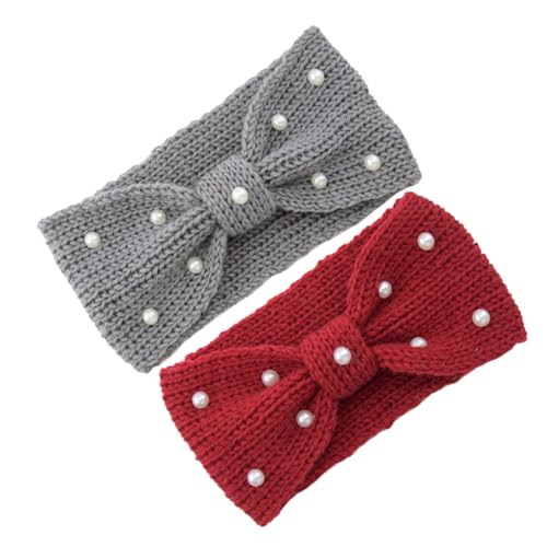 Homoyoyo 2stücke Stirnband Für Damen Winter Mit Perlen Gestrickt Elastischer Kopfwickel Ohrenwärmer Flanellähnlicher Schal-stirnband Für Outdoor Und Halloween von Homoyoyo