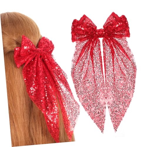 Homoyoyo 2 Stück Große Rote Haarschleifen mit Glitzereffekt Glänzende Haarspangen für Cheerleader Party Hochzeit Festliche Anlässe Mädchen Haarschmuck von Homoyoyo
