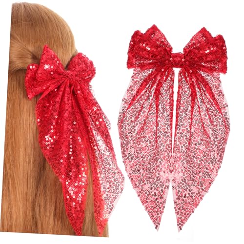 Homoyoyo 2 Stück Große Rote Pailletten Haarklammern Glitzernde Schleifen Haarschleifen Clips mit Sicherem Metallclip Festlicher Haarschmuck für Damen und Mädchen Party Hochzeit von Homoyoyo