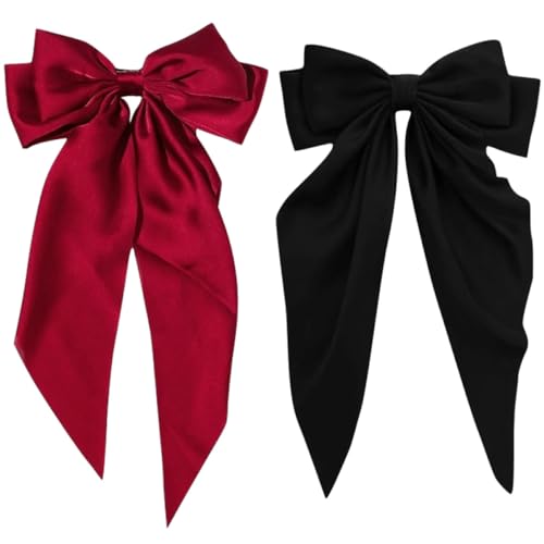 Homoyoyo 2 Stück Großes Haarband Teilig für Damen Übergroße Haarschleifen Haarspangen Schwarz und Burgunderrot als Haarschmuck für Besondere Anlässe und Tägliche Outfits von Homoyoyo