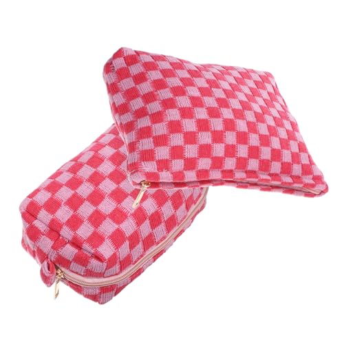Homoyoyo 2 Stück Großes und Kleines Teiliges Kosmetiktaschen aus Strapazierfähigem Polyester Kariertes Design Leichte Make Up Taschen für Damen Vielseitig Einsetzbar als Reise und von Homoyoyo