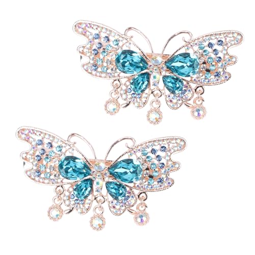 Homoyoyo 2 Stück Haarklammern mit Federleichte Federnde Ponytail Holder für Damen und Mädchen Funkelnde Haarspangen mit Strasssteinen Modisches Haaraccessoire in Blau von Homoyoyo