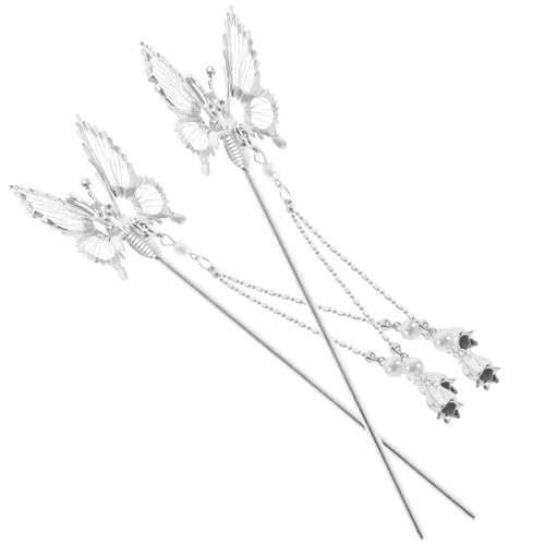 Homoyoyo 2 Stück Haarstäbchen Mit Schmetterlingsdekoration Minimalistische Quasten Haarstäbe Für Frauen Haarschmuck Accessoires Für Haarknoten Vintage Stil Aus Metall Für Festliche von Homoyoyo