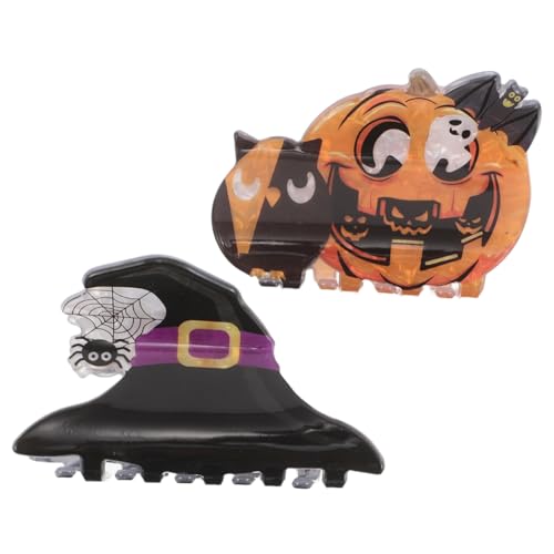Homoyoyo 2 Stück Halloween Haarspangen Acrylspinnennetz Kürbis Fledermaus Design Griffige Rutschfeste Krallenklemmen für Frauen Mädchen Party Kostümfest Zubehör von Homoyoyo