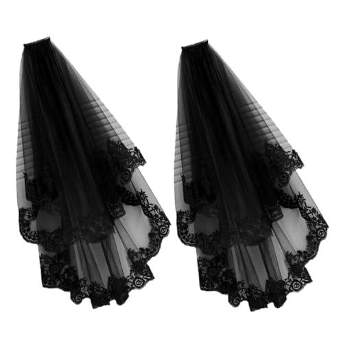 Homoyoyo 2 Stück Halloween Hexen Kopfschmuck mit Kurzem Schleier aus Schwarzer Spitze für Kostümpartys und Hexen Cosplay Deko von Homoyoyo