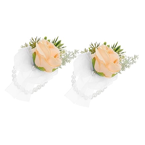 Homoyoyo 2 Stück Handgelenk Corsage Armbänder Strapazierfähige Armbänder für Hochzeiten Champagnerfarben für Brautjungfern Besondere Anlässe von Homoyoyo