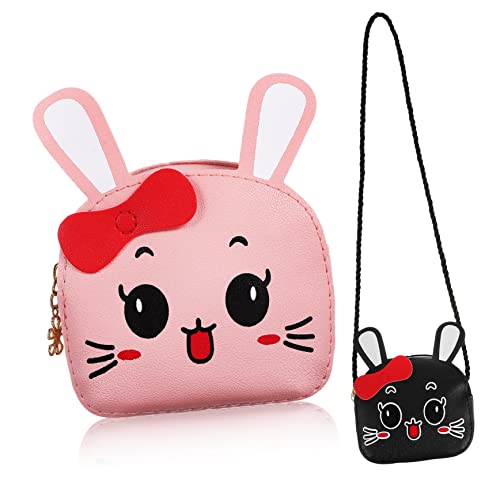 Homoyoyo 2 Stück Hase Geldbörse mit Kind Ohren Taschen Kaninchen Bunny -Geldbörse Umhängetasche für kleine Mädchen Tasche des kleinen Mädchens Münztüten für Mädchen Rabbitärtung PU-Leder von Homoyoyo