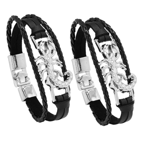 Homoyoyo 2stücke Lederarmband Für Männer Design Mit Verschluss Aus Metall Geflochtenes Armband Für Herren Gothic-punk-stil Passend Für Halloween Bars Nachtclubs Reisen Partys Arbeit Verabre von Homoyoyo
