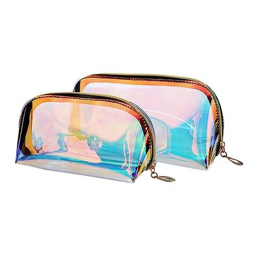 Homoyoyo 2 Stück Holographische Kosmetiktasche TPU Makeup Organizer Transparent Reise Schminktasche mit Großem Fassungsvermögen Modisch und Langlebig für Damen und Mädchen von Homoyoyo