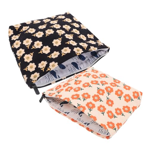 Homoyoyo 2 Stück Kosmetiktaschen aus Corduroy mit Vintage Print Große Kapazität Weiches Material Langlebig Tragbare Kulturbeutel für Damen als Organizer und Toiletry Bag Reisen von Homoyoyo
